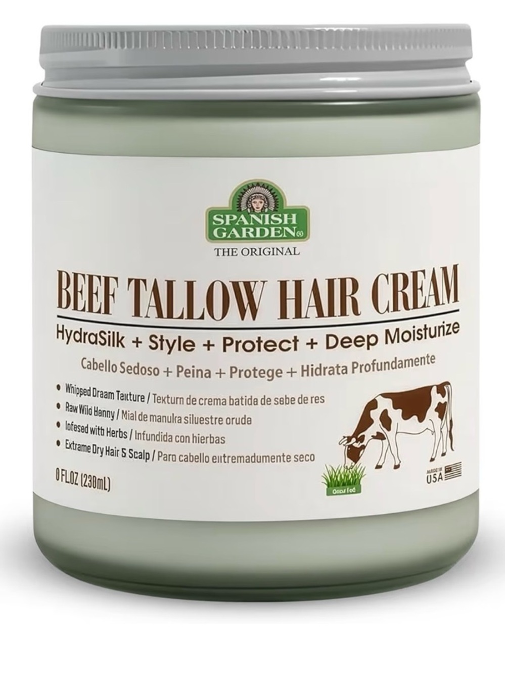 Spanish Garden Beef Tallow Hair Cream – Organic Moisturizing & Styling Balm 8oz
